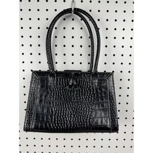 Liz Claiborne Black Croc Embossed Structured Satchel Top Handle Bag -FAIR